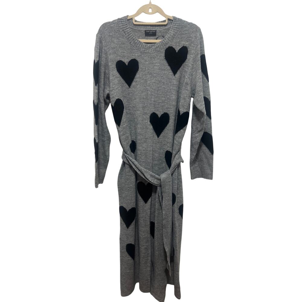 Lane Bryant Gray Black Heart Tie Work Office Casual Knit Sweater Dress 14/16